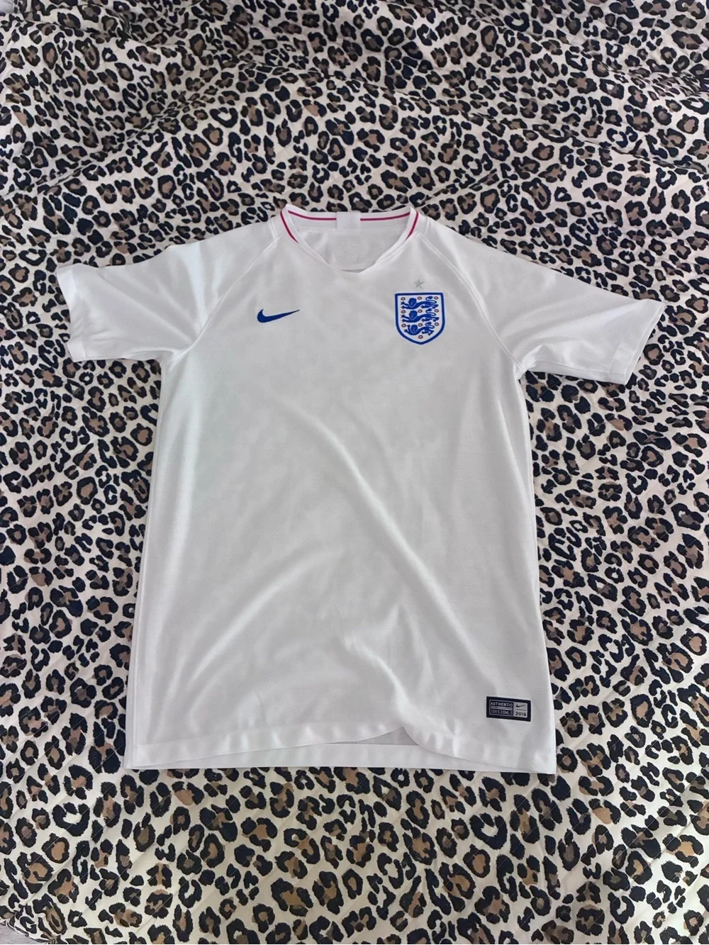 Nike White England kids soccer Jersey with Blue Accents
